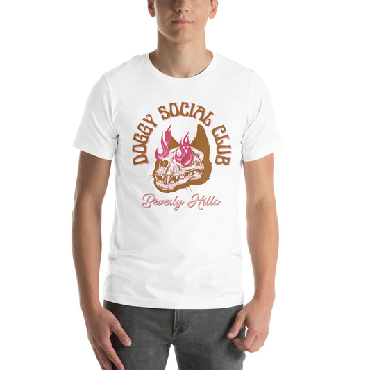 Unisex t-shirt Flaming Skull Pink Doggy Social Club Beverly Hills