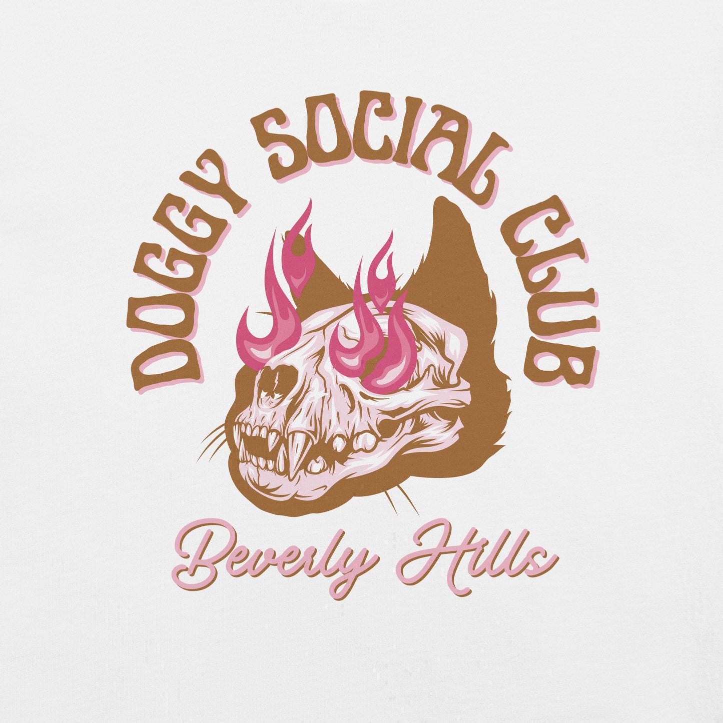 Unisex t-shirt Flaming Skull Pink Doggy Social Club Beverly Hills