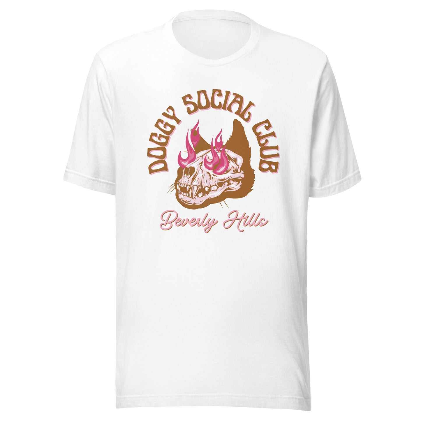 Unisex t-shirt Flaming Skull Pink Doggy Social Club Beverly Hills