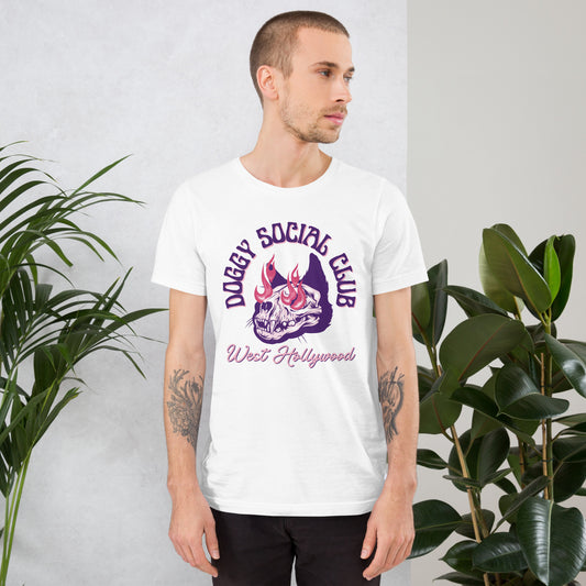 Unisex t-shirt Flaming Skull Purple Doggy Social Club West Hollywood