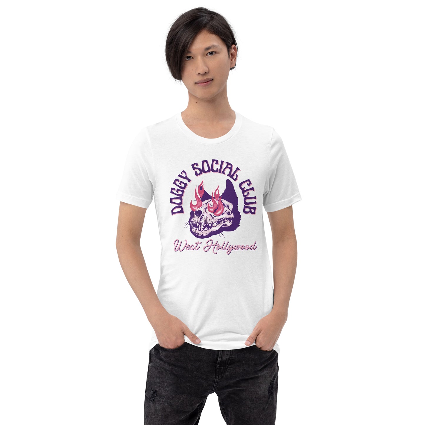 Unisex t-shirt Flaming Skull Purple Doggy Social Club West Hollywood