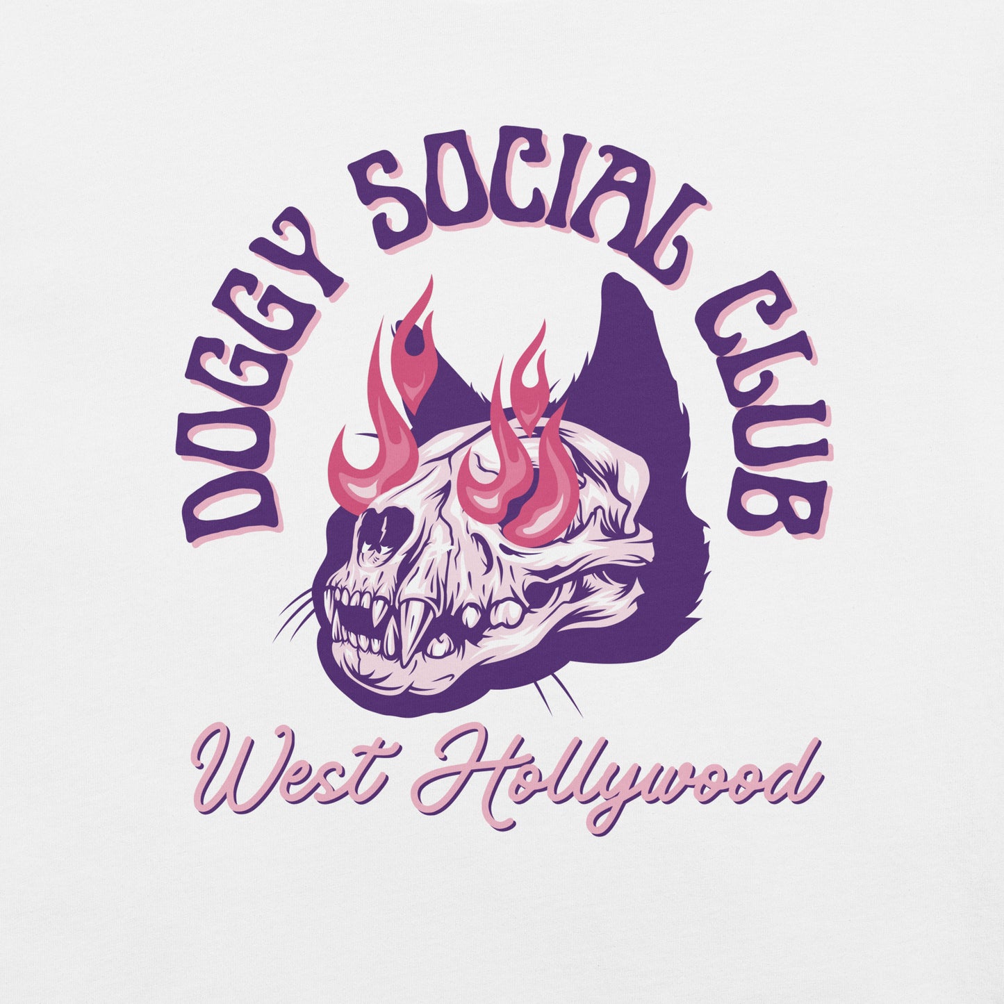 Unisex t-shirt Flaming Skull Purple Doggy Social Club West Hollywood