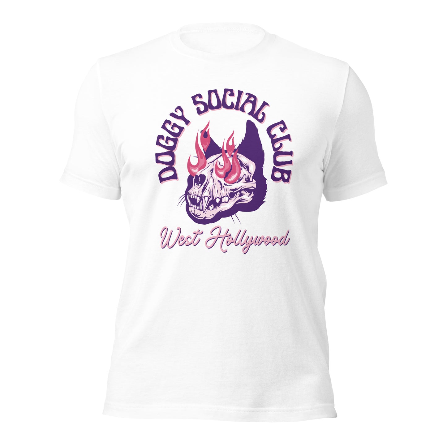 Unisex t-shirt Flaming Skull Purple Doggy Social Club West Hollywood