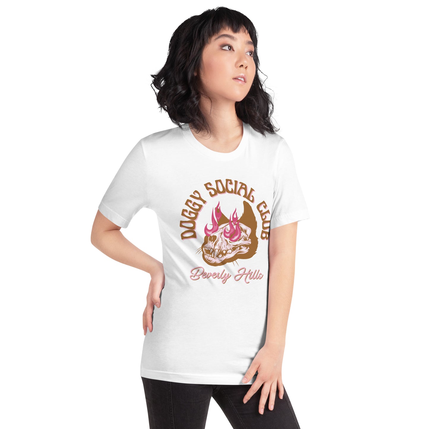 Unisex t-shirt Flaming Skull Pink Doggy Social Club Beverly Hills