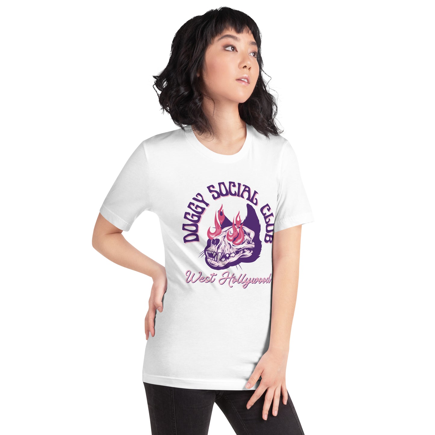 Unisex t-shirt Flaming Skull Purple Doggy Social Club West Hollywood